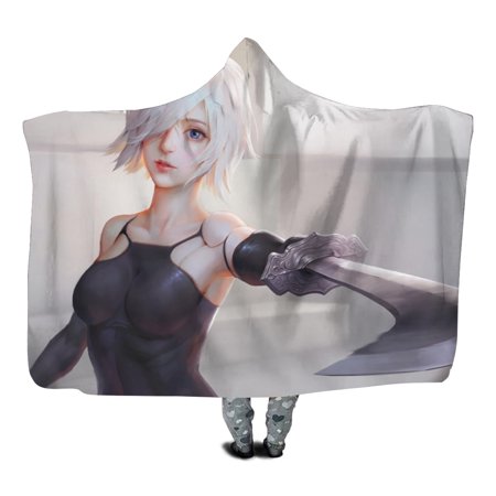 Nier Automata Wearable Blanket Hoodie Kid Hoodie Blanket with Hand Pockets, Soft Flannel Kids Hooded Blanket for Boys and Girls, 40 X 51 Inches