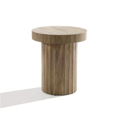 LuxenHome Wood Round Side Table, Natural Oak Finish Fluted Small Accent End Table, Mid Century Modern Wooden Coffee Table for Small Spaces, Bedside Night Stand for Couch, Living Room