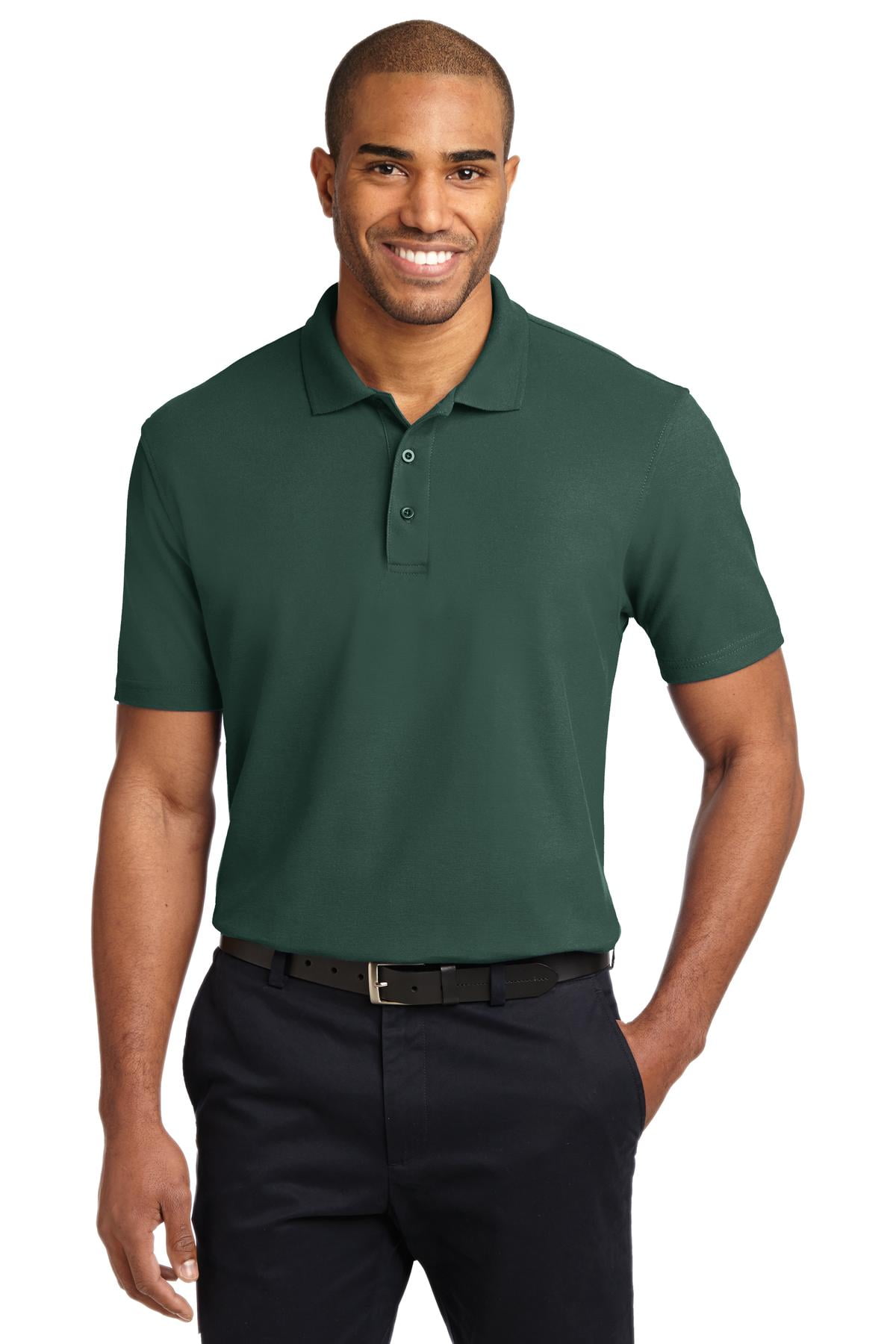 green polo black pants