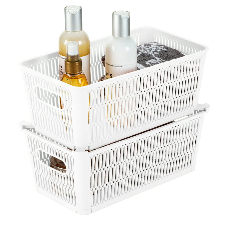 Simplify Slide-2-Stack-It Storage Tote Baskets White