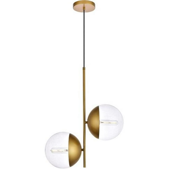 Living District LD6121BR Eclipse 2 Lights Pendant Ceiling Light with Clear Glass, Brass