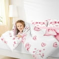 thumbnail image 3 of Manfei Ribbon Bowknot Bowtie Bedding Queen Comforter Set,Plant Flower Down Comforter,Pink Bow Haert Bedding Sets Queen with Comforter For Girl,Breathable Bedroom Decor Reversible,3 Pieces, 3 of 7