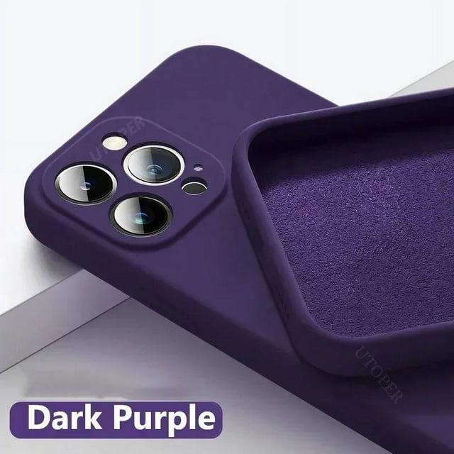 New Luxury Original Liquid Silicone Phone Case For iphone 16 15 14 13 12 11 Pro Max Plus Lens Protection Shockproof Back Cover Dark Purple For iPhone 11