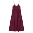 thumbnail image 6 of ClodeEU Women's V Neck Spaghetti Strap Tiered Maxi Dress,Boho Beach Vacation Swing Dress Wine,Women's Plus L, 6 of 7