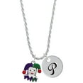 thumbnail image 1 of Delight Jewelry Silvertone Mardi Gras Jester Silvertone Script Initial Disc - P - Charm Necklace, 20"+3", 1 of 4