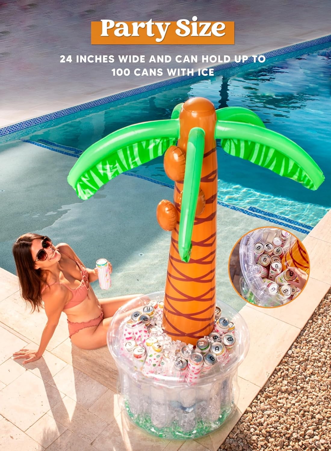 Joyfy 60" Inflatable Palm Tree Ice Chest Cooler,Luau Party Decorations,Summer Outdoor Drink Cooler with Drink Holder