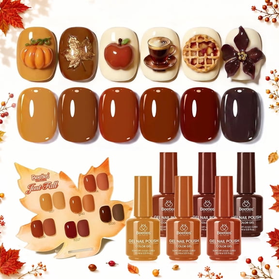 Beetles Gel Nail Polish Set, Just Fall 6 Colors, Mocha Brown Fall Gel Polish, 0.5 fl oz Each
