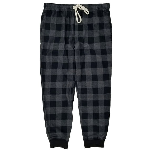 Mens Black & Gray Buffalo Plaid Flannel Jogger Sleep Pants Pajama Bottoms Large