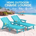 thumbnail image 4 of Cobiod Outdoor HDPE Chaise Lounge Chair Set of 2 , 5-Position Adjustable Reclining Lounger with Wheels & Cup Holders,350lb Capacity,Overall length 78" , Aruba, 4 of 8
