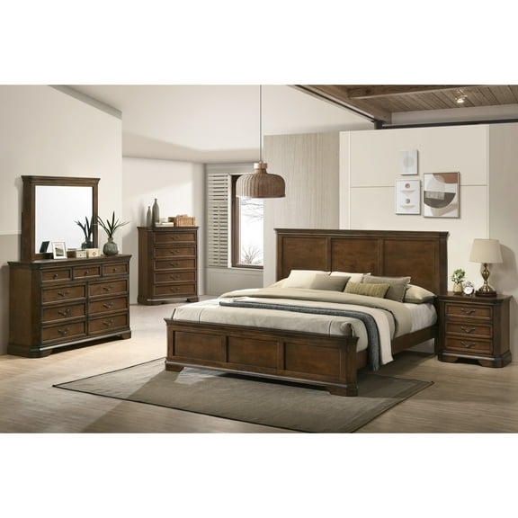 Traditional Bedroom For King Size Bed In Antique Walnut Finish: Dresser, Mirror, Nightstand, Chest, Finish King: Chest &