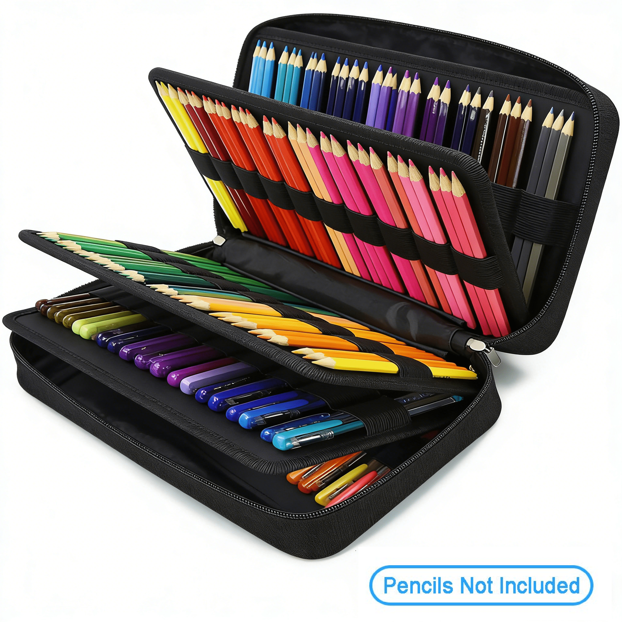 YOUSHARES 300 Slots large Colored Pencil Case - Big Capacity Pen Case Organizer with Multilayer Holder for Gel Pen & Prismacolor Colored Pencils (Black)