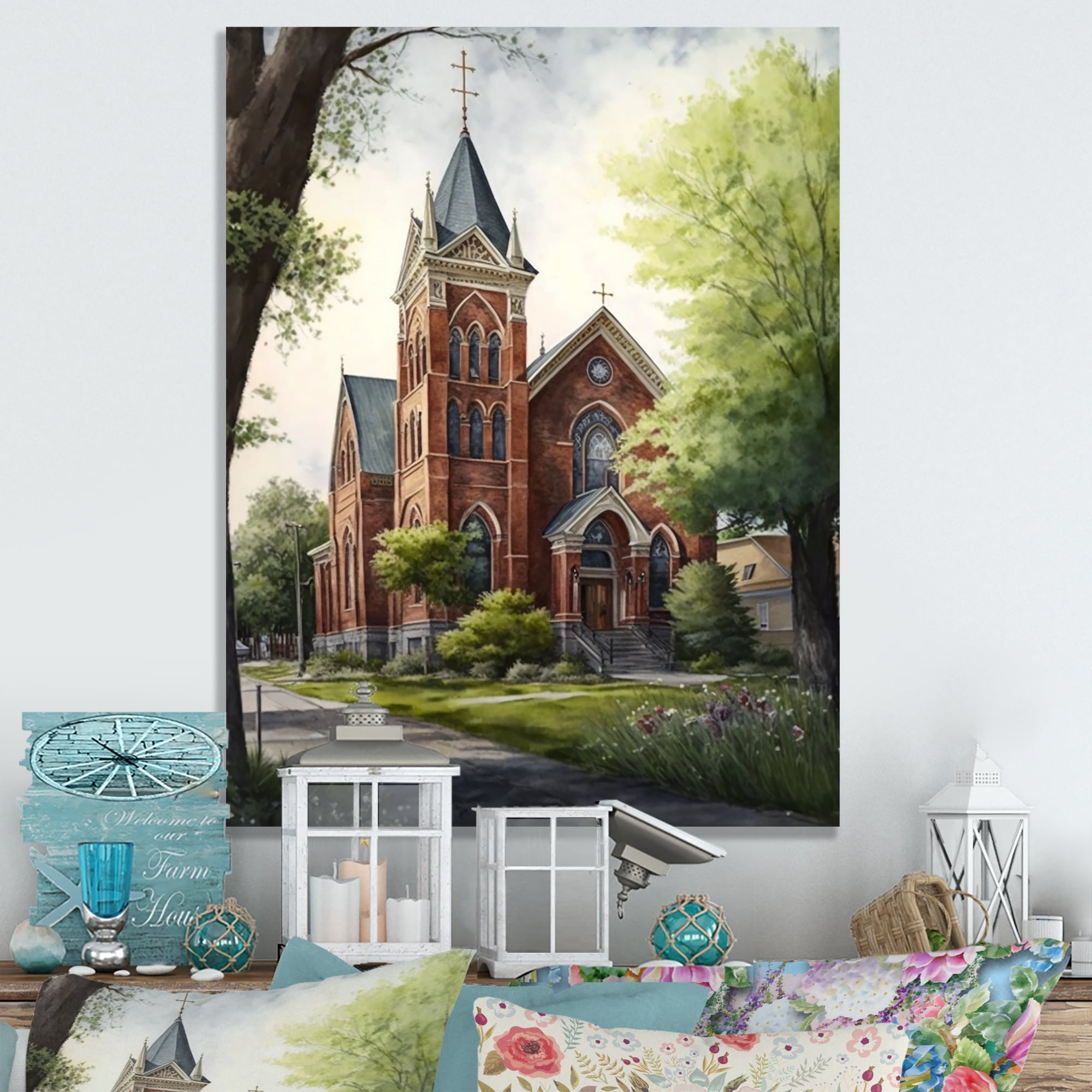 Designart Church In Country Town I Canvas Wall Art