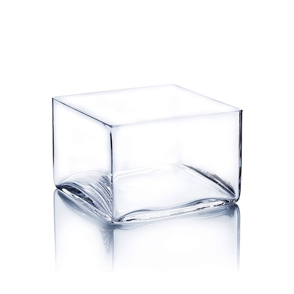 WGV Clear Square Glass Block Vase - 6" Wide x 4" Height, Good quality, Heavy Weighted Base - 1 Pc