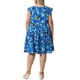 thumbnail image 4 of DARING DIVA Plus Size Boho Flutter Sleeves Round Neck Floral Print Dress 1X Blue, 4 of 6