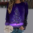 thumbnail image 2 of Gibobby Sudaderas navideñas Sudadera de cuello redondo con estampado de Navidad para mujer, camisetas informales de manga larga para entrenamiento(Morado,M), 2 of 4
