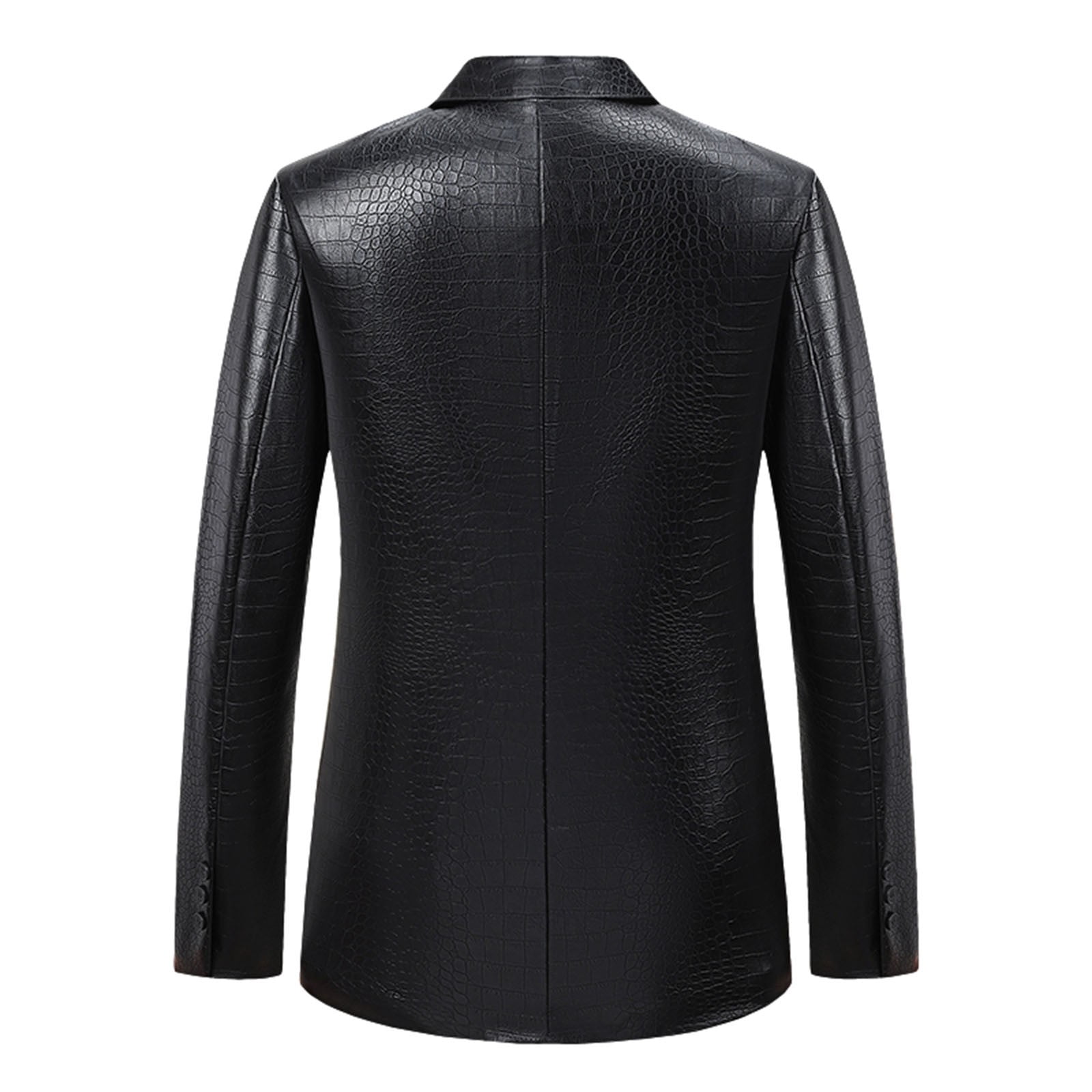 BVnarty Men's Crocodile Pattern Blazer Business Suit Jacket Slim Fit Faux Leather Long Sleeve Button Up Coat (Black,M)