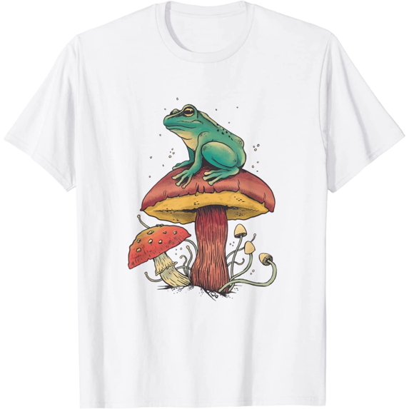 Cool Green Frog Toad Animal Sitting on Mushrooms Thinking T-Shirt Frog Lover Shirt Frog And Toad Mushroom Shirt Frog Lover Animal Tshirt