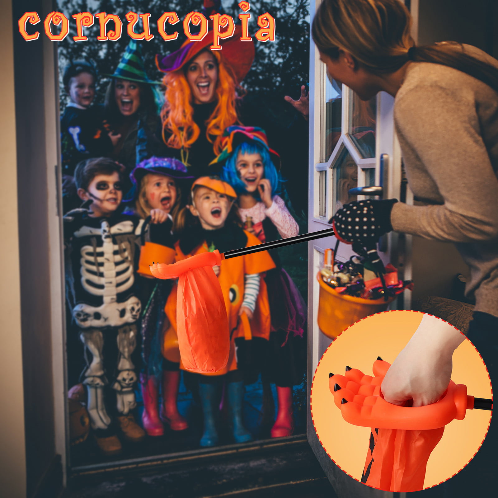 Tarmeek Halloween Candy Bag, Hand Shape Toy Pumpkin Skull Portable