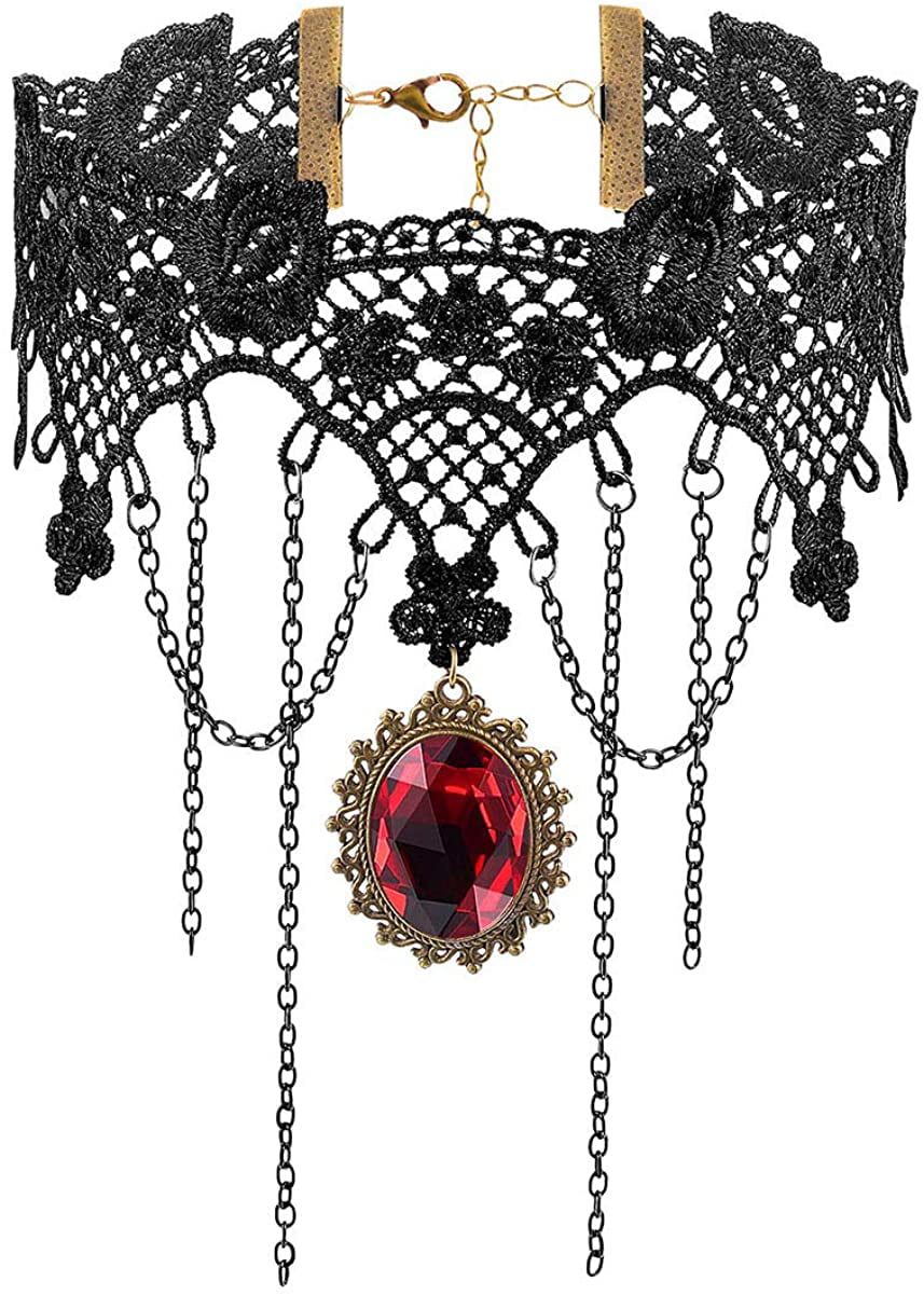 New Halloween Ladies Vampire Gothic Cross Choker Necklace  Fancy Dress Accessory 