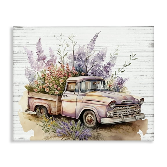 Stupell Industries Lavender Filled Truck Transportation Painting Gallery Wrapped Canvas Art Print Wall Art, 20 x 16