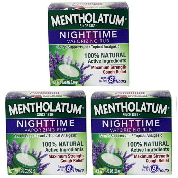 Mentholatum Nighttime Vaporizing Rub Maximum Strength Cough Relief, 1.76 oz (Pack of 3)