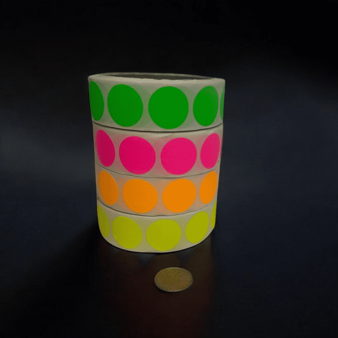 Color Coding Labels Super Bright Fluorescent Neon Yellow, Green, Orange & Pink Round Circle Dots For Organizing Inventory 1" 2,000 Total Adhesive Stickers (500 of each color)