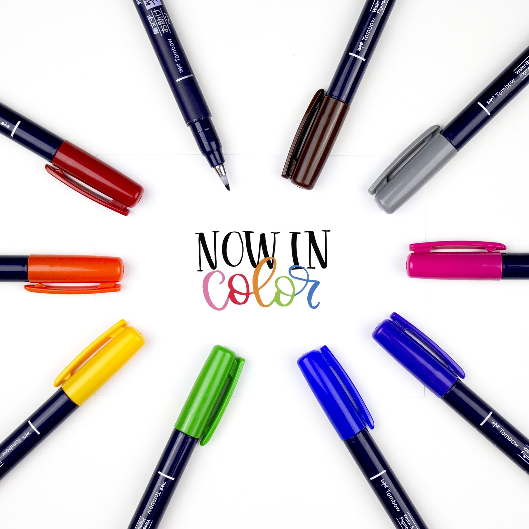 Tombow Fudenosuke Colors Hard Tip Brush Pen 10-Pack