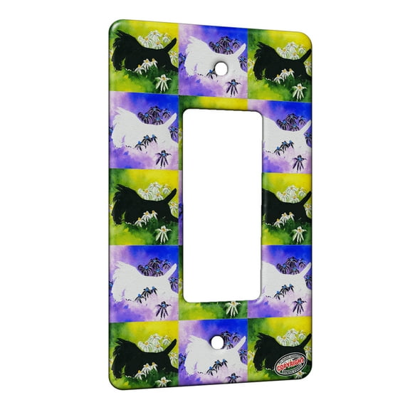 KuzmarK™ 1 Gang Rocker Wall Plate - Black Scottish Terrier with Daisies Scottie Dog Pattern Art by Denise Every