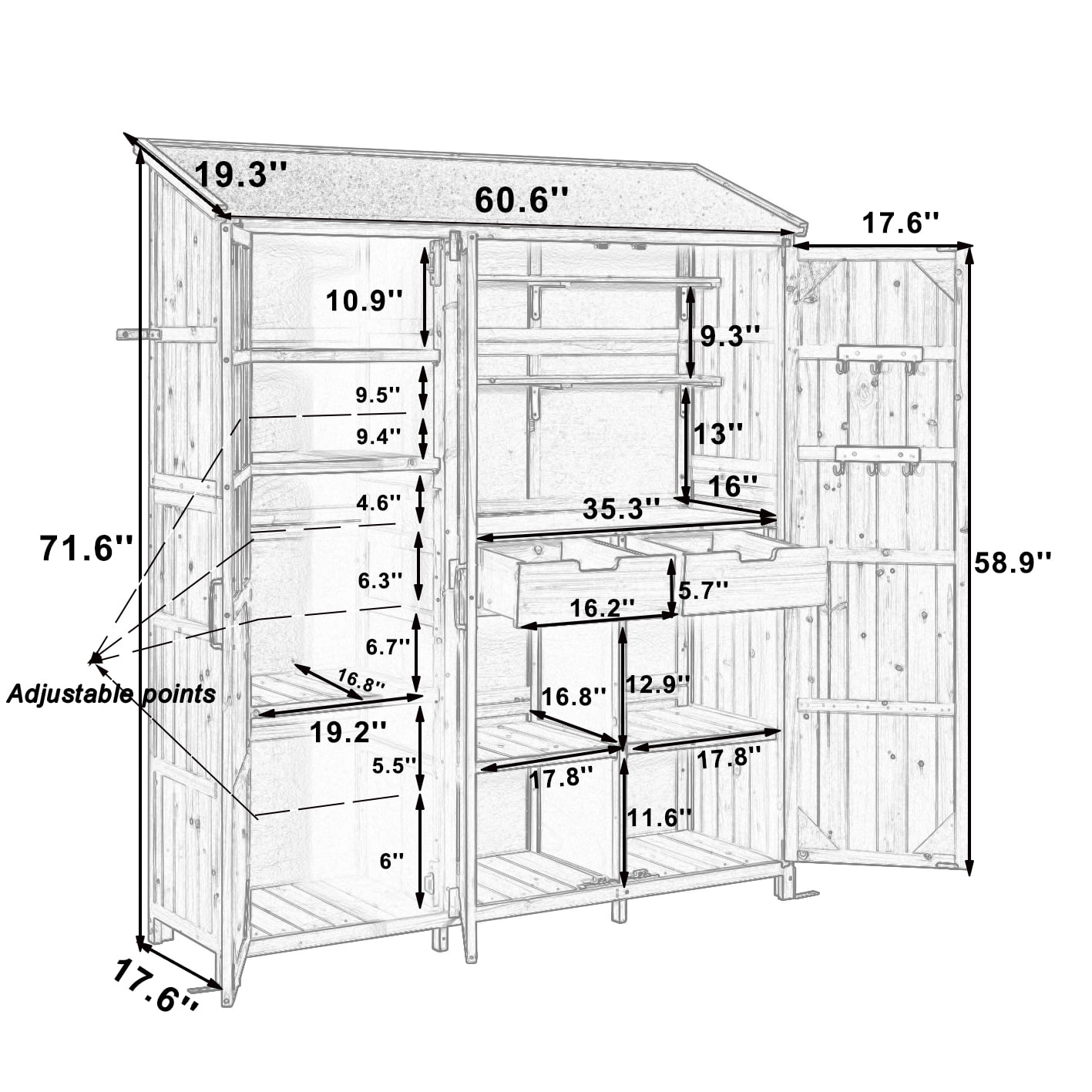 Harper & Bright Designs Patio Garden Shed Storage, Wood Outdoor Storage Cabine with Doors and Shelves Drawers, Tall Patio Shed with Workstation and Waterproof Roof for Backyard, Natural