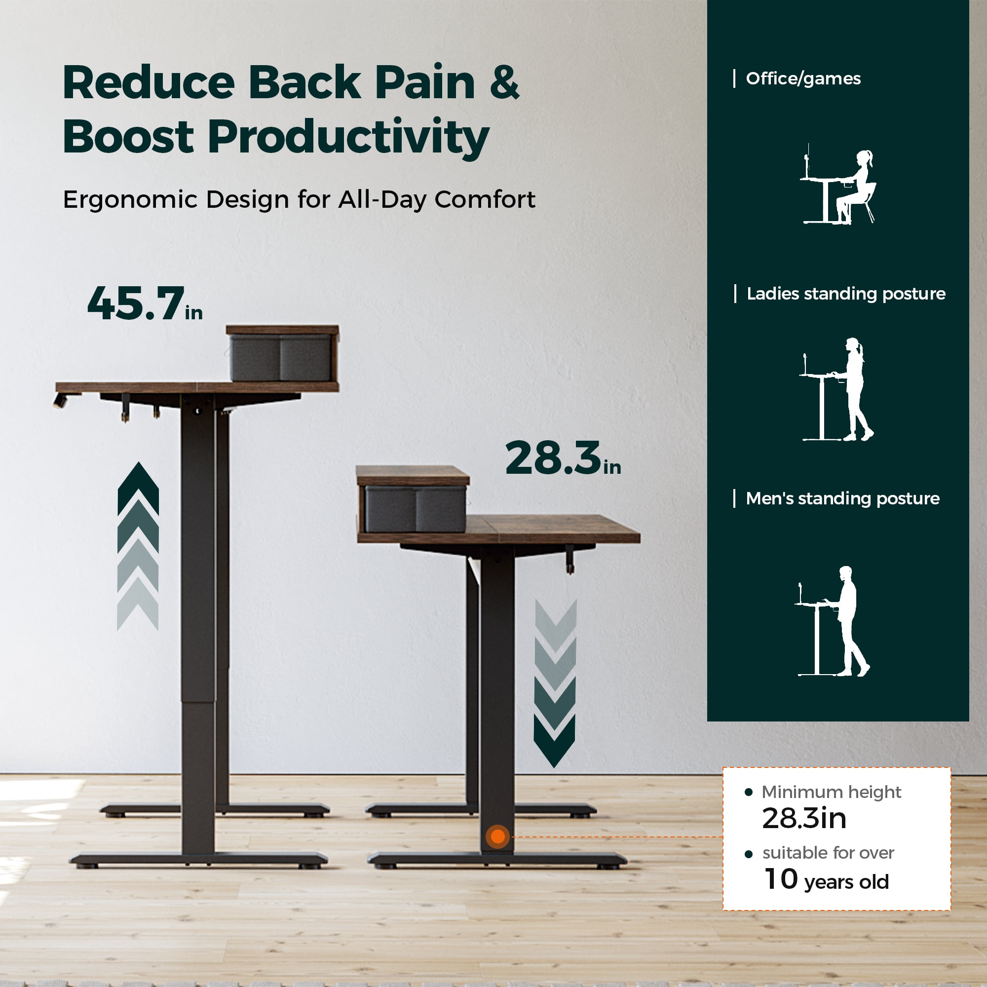 55.1 Inch Electric Standing Desk with 2 Drawers, Height Adjustable Desk with 2 Memory Keys, Ergonomic Sit-Stand Computer Desk with Hooks for Home Office, Rustic Brown