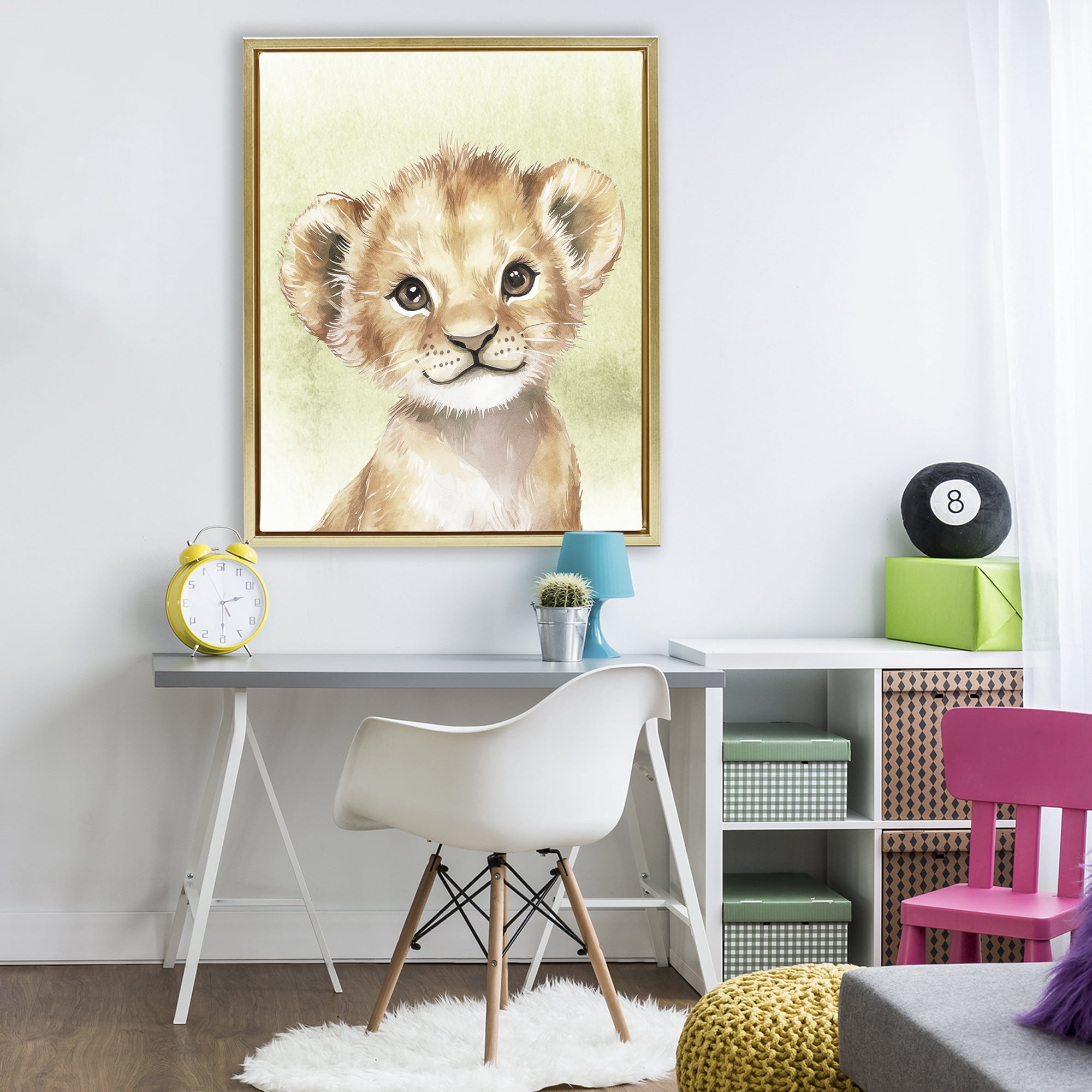 Stupell Industries Jungle Friends Baby Lion Gold Framed Floater Canvas Wall Art, design by Christine Simpson Art