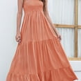 thumbnail image 3 of Vestido Casual para Mujer Verano Correa De Espagueti Ajustable Escalonado Sin Espalda Volantes Recortados Sueltos （Naranja）,XL, 3 of 5