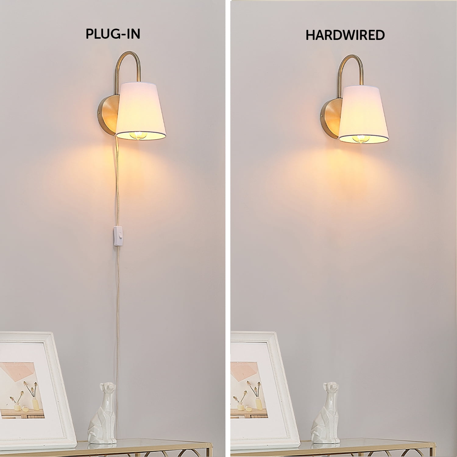 Novogratz x Globe 10.5 Inch Matte Brass Wall Sconce with Textured White Fabric Shade for Bedroom