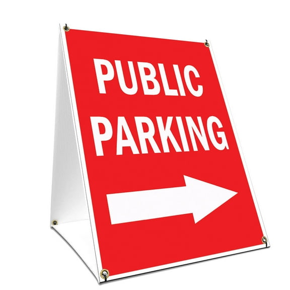 A-frame Sidewalk Public Parking With Arrow Sign With Graphics On Each Side | 18" X 24" Print Size
