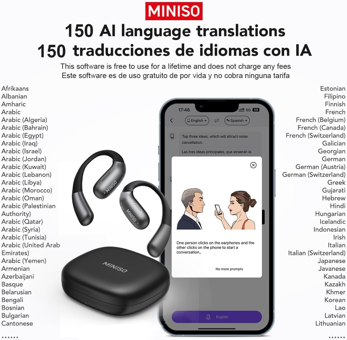 MINISO X28 AI 135 Language Real Time Translation Earbuds Air Conduction Sport Wireless Earphones