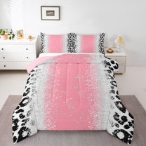 Homewish Animal Leopard Cheetah Print 3 Pieces Queen Comforter Set For Teens Adults,Bling Glitter Ultra Soft Bedding Sets,Abstract Gradient Bedding Comforter Set,Breathable Home Decor,Reversible