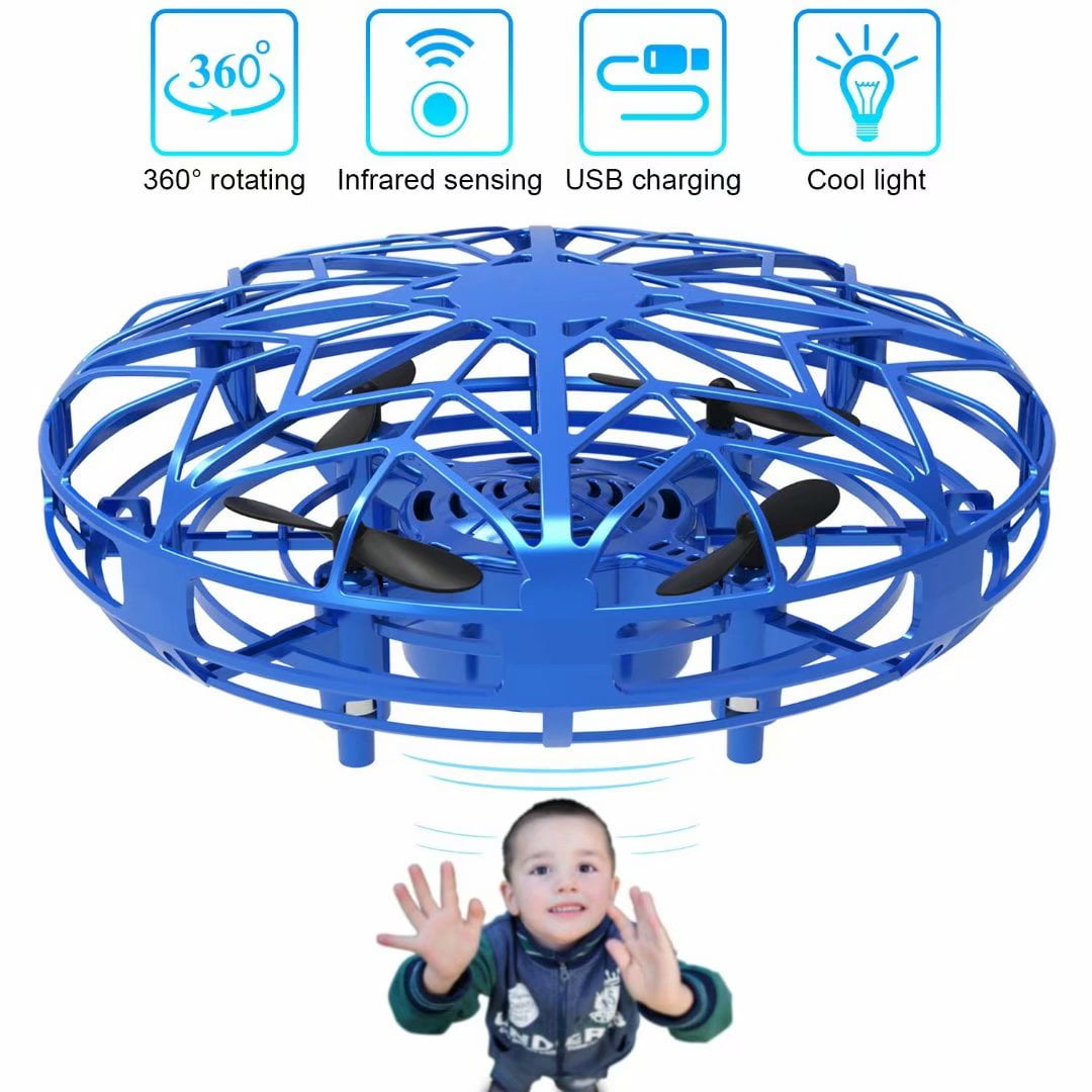 UFO Helicopter with LED Lights, Hand Operated Easy Indoor Outdoor Small