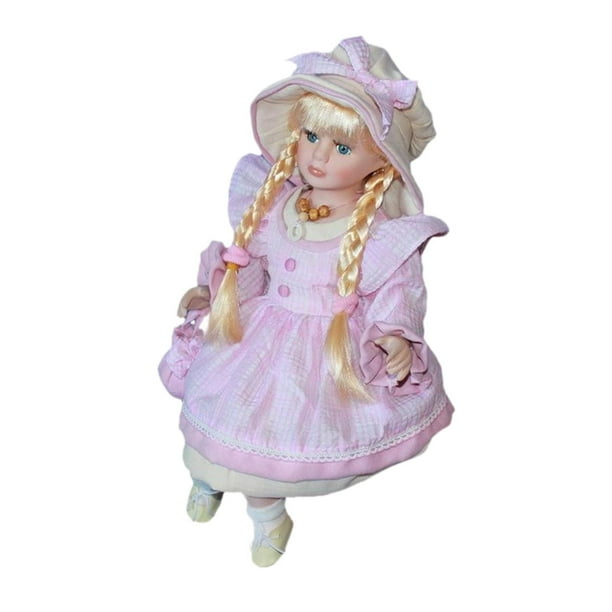Muñeca de cerámica con vestido Figura de porcelana en miniatura Hecha a mano con vestido Vestir Rosa