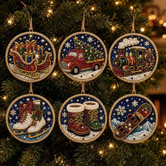 6PCS Christmas Ornaments DIY Pearl Diamond Art Kits for Adults, Christmas Pearl Art Kits for Adults with Twine for Holiday Window Hanging Christmas Tree Decorations