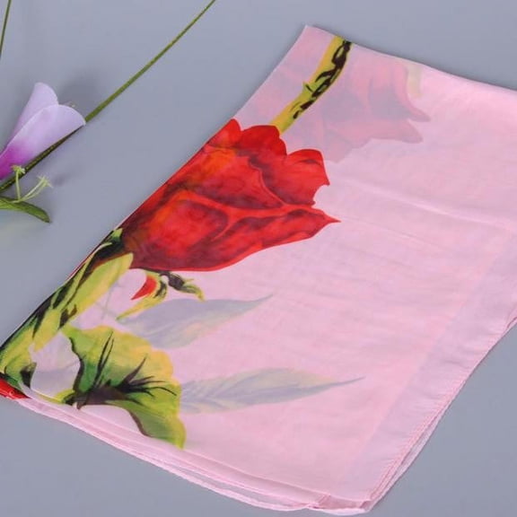 1PC Rose Sunscreen Chiffon Scarf Pink Chiffon Valentines Day Women PK Rose Fashion Ladies Scarf Chiffon Scarves Long Soft Wrap Scarf Shawl Scarf