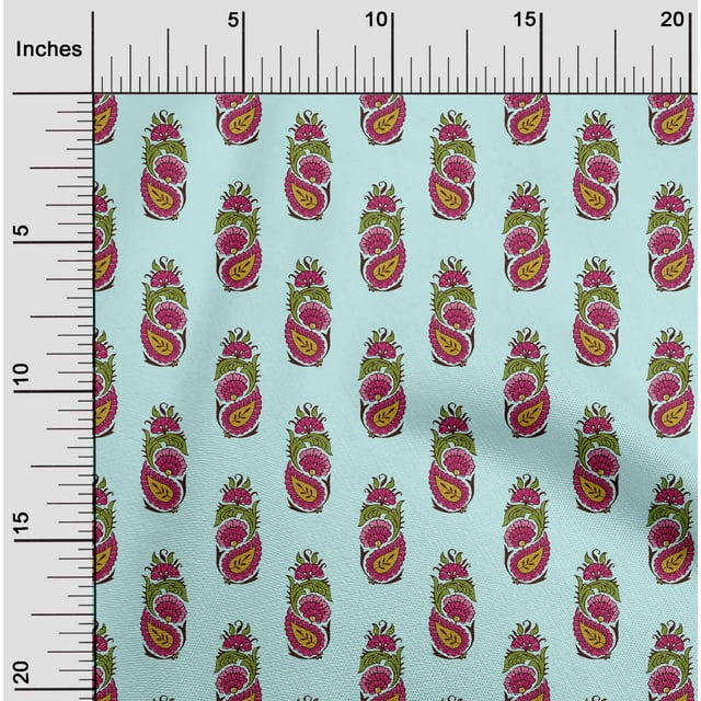 oneOone Viscose Chiffon Fabric Leaves|Floral & Paisley Block Printed Craft Fabric BTY 42 Inch Wide