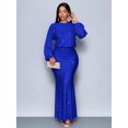 thumbnail image 6 of Royal Blue Sparkly Mermaid Hem Bodycon Maxi Dress For Evening Party Dating, 6 of 7