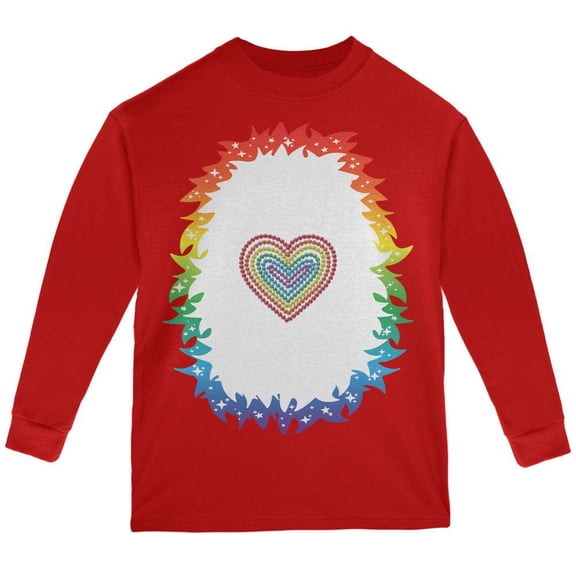 Halloween Rainbow Heart Unicorn Costume Pony Youth Long Sleeve T Shirt Red YXL
