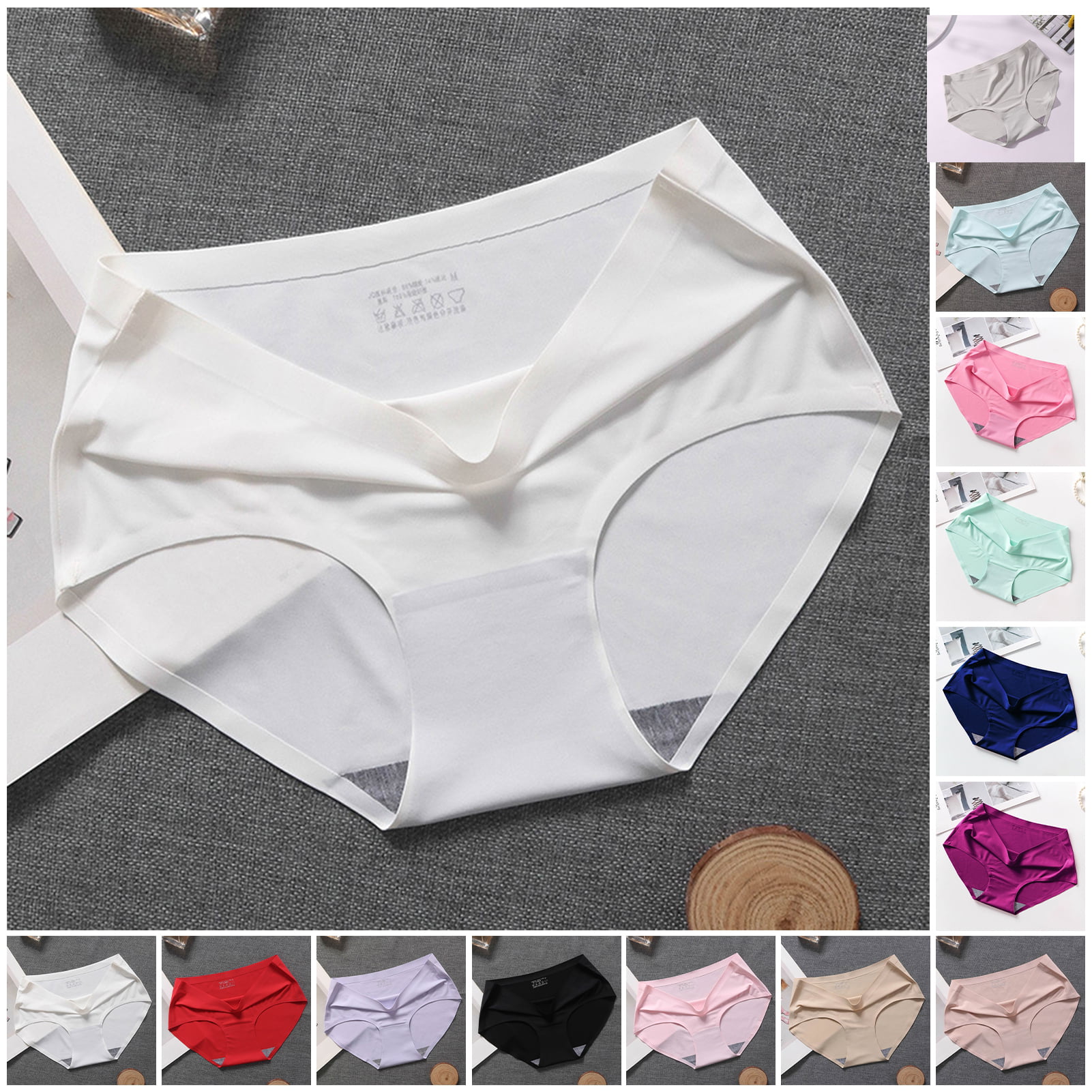 harmtty Stretch Women Briefs Exquisite Workmanship Ice-silk Mid-rise Women  Underwear Underpants for Sleeping,Blue S 