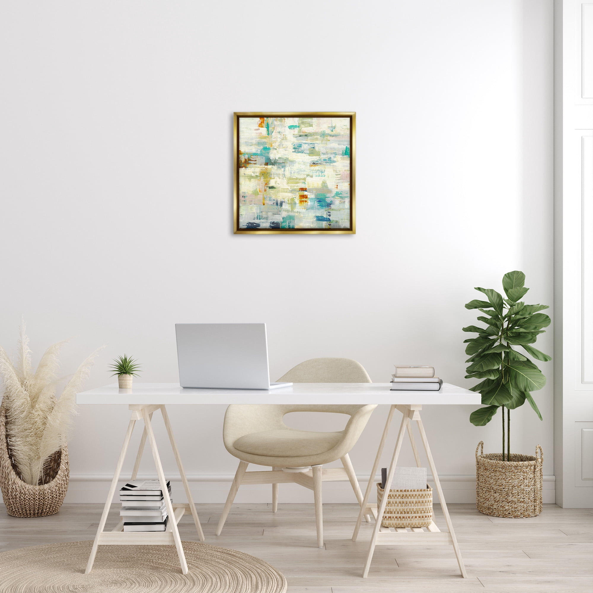 Stupell Industries Complex Abstract Pattern Abstract Painting Gold Floater Framed Canvas Art Print Wall Art, 25 x 25