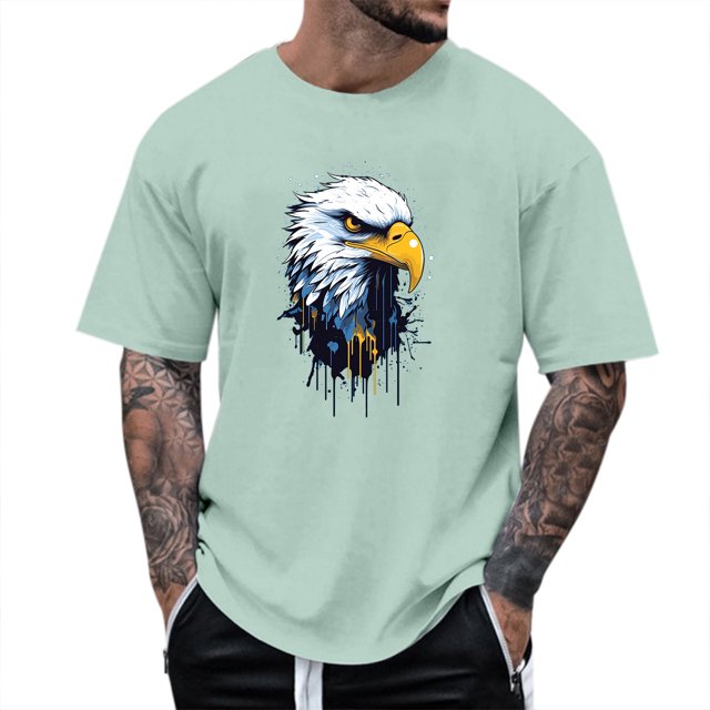 LUOGENLI T-shirts pour Homme pour Hommes T-Shirt d'Été à Col Rond à Manches Courtes Mode pour Homme Plein Air Loisirs Motif Aigle E T-Shirt T-shirts pour Hommes T-shirts Graphiques Pâques Vert G