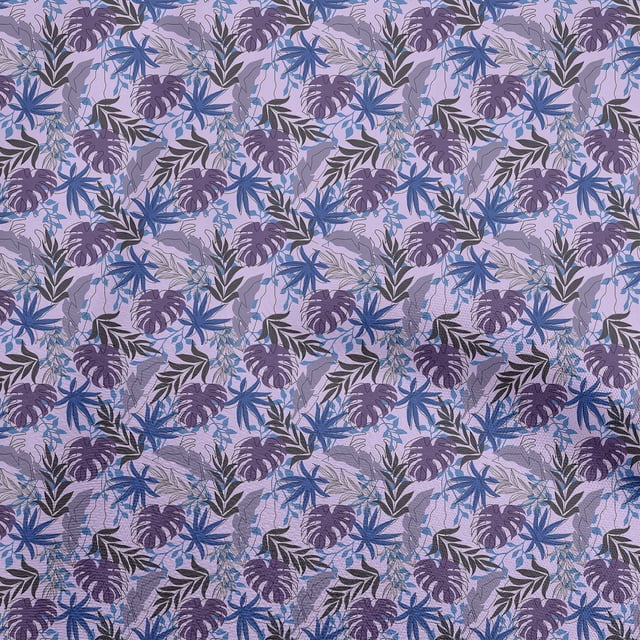 oneOone Tissu en Coton Flex Violet Pastel Motif Feuille Tropicale Tissu au Mètre 40 Pouces de Large