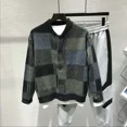 thumbnail image 3 of Suéteres de punto para hombre, ropa de hombre negra a cuadros con cuello, cárdigan grande, talla grande, estilo Harajuku japonés, holgado y ajustado, 3 of 5