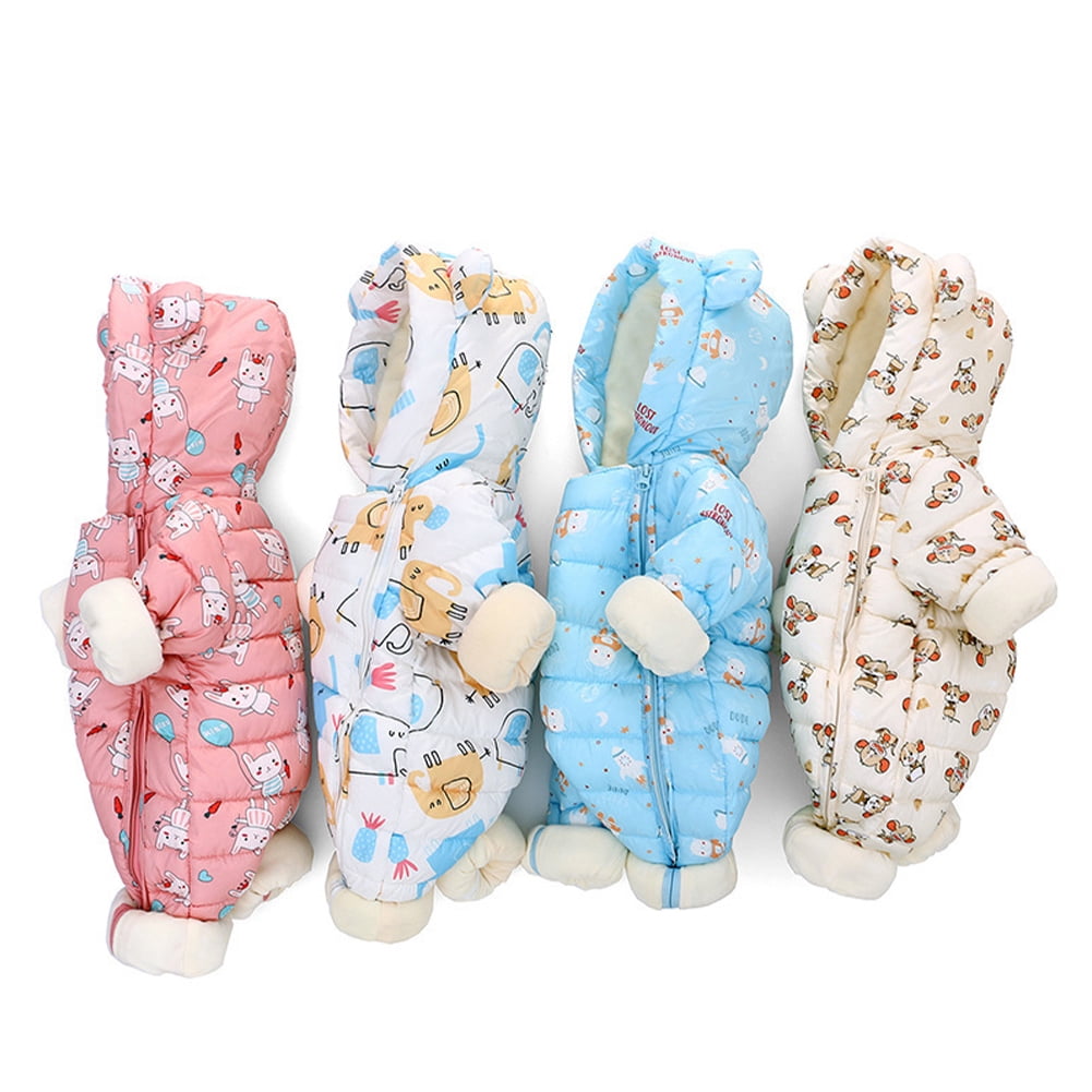 LYMAYTER Unisex Newborn Hooded Onesies Girls Fall Winter Printed Rompers Infant Cotton Long Sleeve Warm One-Piece for 0-24M