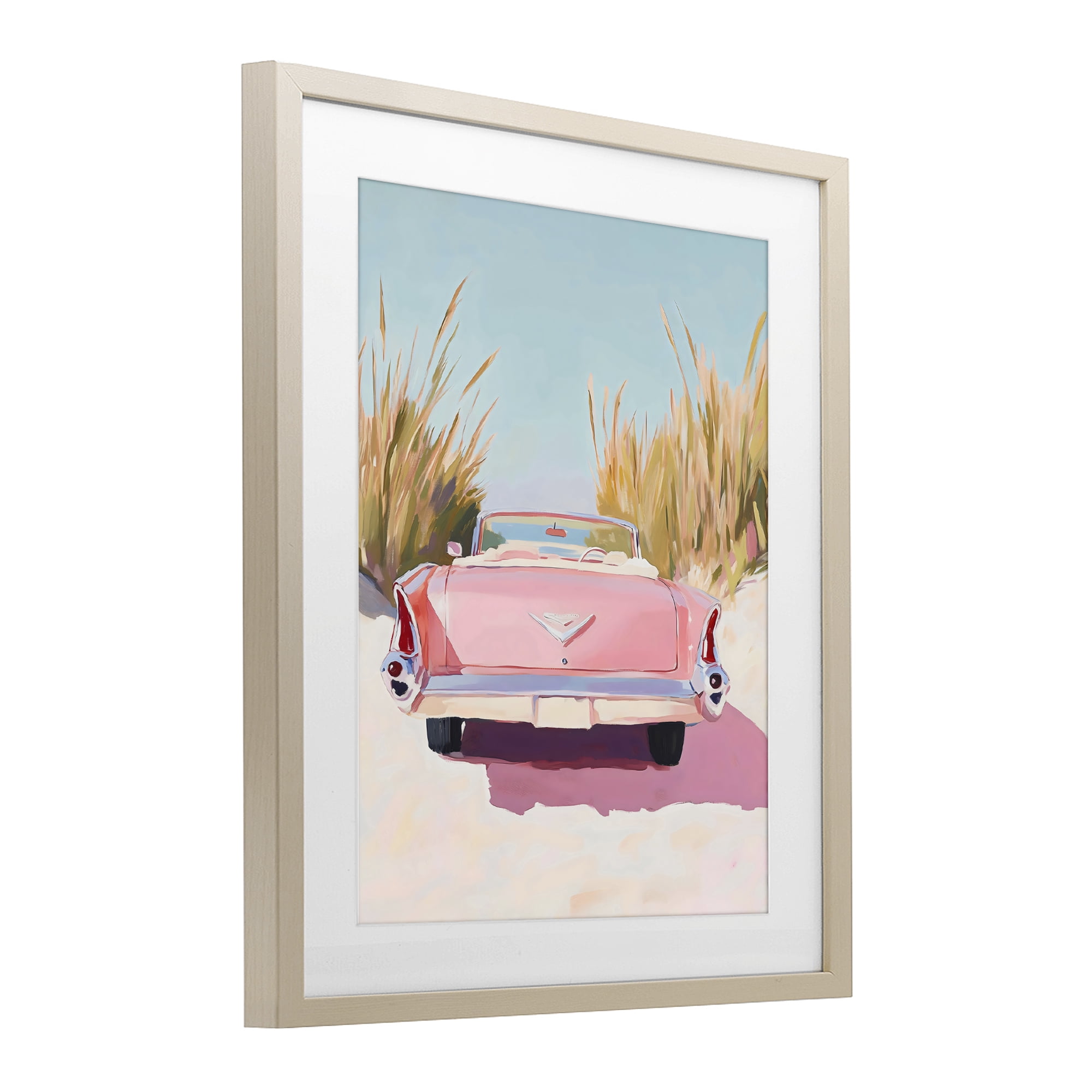Stupell Industries Pink Cadillac on Beach Birch Framed Print Under Glass, design by The Prints Vibe